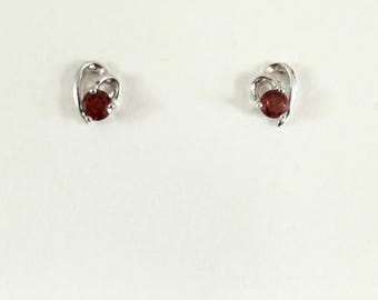 Genuine garnet earrings, garnet studs, dark red heart earrings, red heart studs, January birthstone earrings, red stone studs, garnet