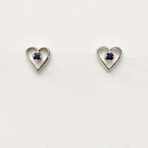 Genuine sapphire earrings, black sapphire studs, black heart earrings, September birthstone stud earrings, black solitaire stud earrings