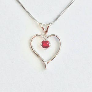 Ruby necklace, ruby pendant, ruby jewelry, July birthstone necklace, red stone necklace, red heart necklace, ruby heart necklace, heart