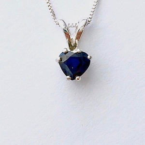 Sapphire necklace, sapphire pendant, September birthstone necklace, dark blue stone necklace, sapphire jewelry, heart sapphire solitaire