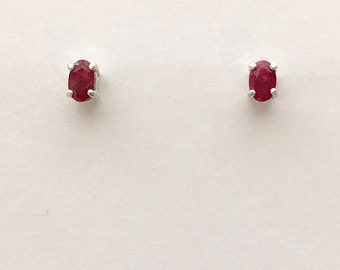Genuine ruby earrings, real ruby studs, ruby sterling silver, July birthstone earrings, red stud earrings, ruby jewelry, natural ruby