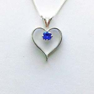 Sapphire necklace, sapphire pendant, sapphire jewelry, September birthstone necklace, blue stone necklace, sapphire heart necklace, sapphire