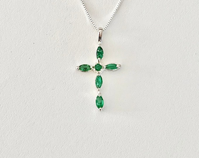 Genuine Emerald Necklace, Real Emerald Pendant, Emerald Cross Necklace
