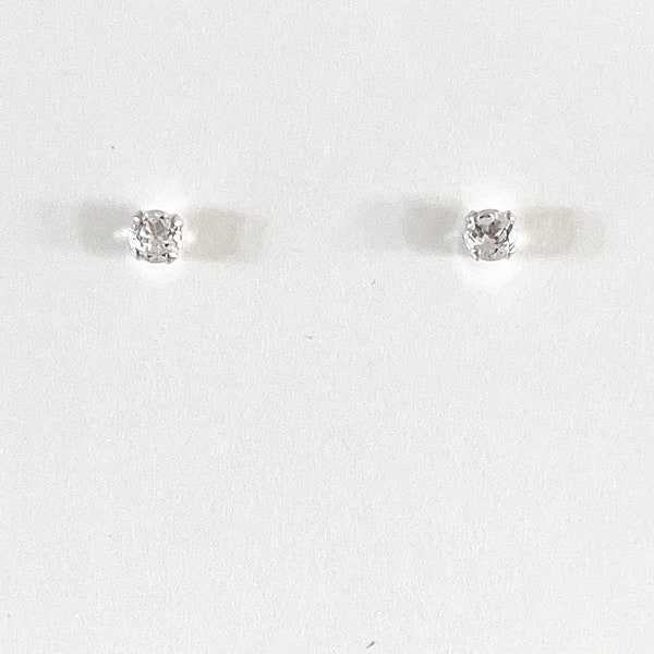 White sapphire earrings, white sapphire studs, white sapphire jewelry, September birthstone earrings, white stone earrings, white studs