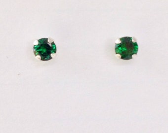 May birthstone earrings, emerald solitaire earrings, 1/2 ct t.w. emerald stud earrings, green stud earrings, sterling silver emerald studs