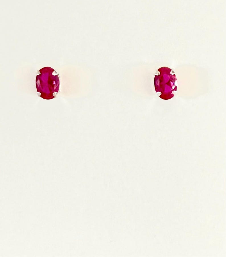 Ruby earrings, ruby studs, ruby solitaire, ruby jewelry, July birthstone, July gemstone, red studs, red stone earrings, birthstone earrings image 1