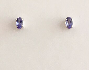 Tanzanite earrings, tanzanite studs, tanzanite jewelry, December birthstone earrings, December gemstone studs, purple studs, blue studs