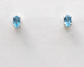 Blue topaz earrings, blue topaz studs, blue studs, blue stone earrings, December birthstone earrings, blue topaz jewelry, December gemstone