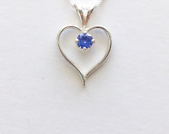 Tanzanite necklace, tanzanite pendant, tanzanite jewelry, December birthstone necklace, sterling silver purple heart necklace