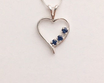 Sapphire necklace, sapphire pendant, heart necklace, September birthstone necklace, dark blue stone necklace, sapphire jewelry, Blue stone