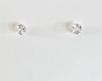 Imitation diamond stud earrings, square solitaire earrings, cubic zirconia stud earrings, April birthstone stud earrings, cz earrings