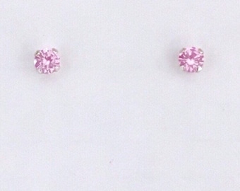 October birthstone stud earrings, pink cubic zirconia solitaire stud earrings, pink gemstone stud earrings, imitation pink tourmaline
