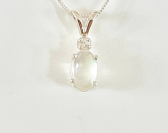 Moonstone necklace, moonstone pendant, moonstone sterling silver pendant necklace,  genuine moonstone jewelry, white stone necklace, rainbow