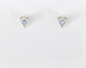 Genuine aquamarine earrings, real aquamarine studs, March birthstone earrings, light blue stone stud earrings, aquamarine jewelry, heart