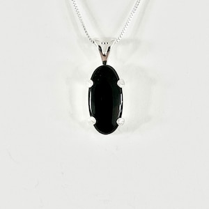 Genuine black onyx necklace, black stone solitaire necklace, single black onyx pendant necklace,  black onyx sterling silver necklace