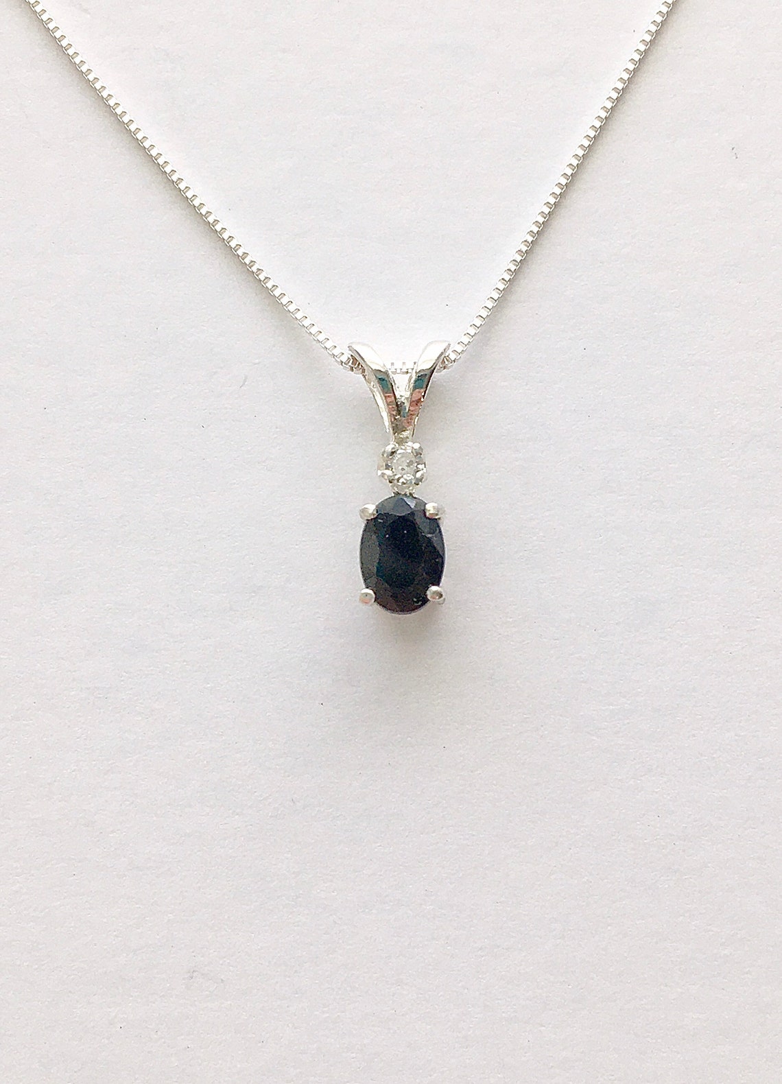 Genuine Black Sapphire Necklace Real Sapphire Pendant Etsy