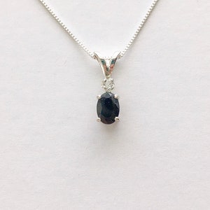 Genuine black sapphire necklace, real sapphire pendant, sapphire and diamond jewelry, September birthstone necklace, black stone necklace