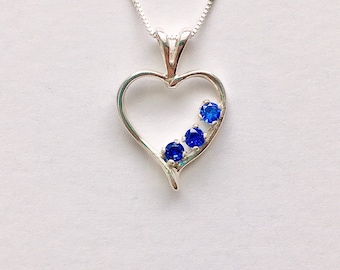 Sapphire necklace, sapphire pendant, sapphire jewelry, sapphire heart necklace, blue heart necklace, September birthstone necklace, heart