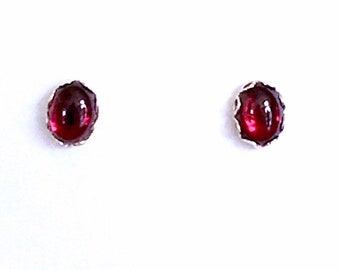 Genuine garnet stud earrings, January birthstone stud earrings, garnet sterling silver earrings, garnet jewelry, dark red gemstone earrings