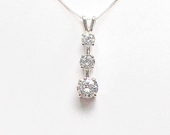 Imitation diamond necklace, faux diamond necklace, cubic zirconia necklace, 3 stone necklace, white gemstone necklace, anniversary necklace