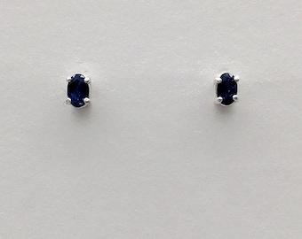 Genuine black sapphire earrings, real sapphire studs, sapphire jewelry, September birthstone earrings, black gemstone stud earrings