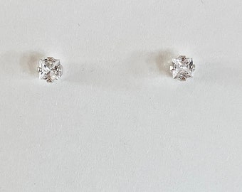 Imitation diamond stud earrings, square solitaire earrings, cubic zirconia stud earrings, April birthstone stud earrings, cz earrings