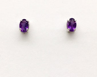 Dark amethyst earrings, amethyst studs, February birthstone earrings, purple gemstone earrings, purple stone studs, February birthstone stud