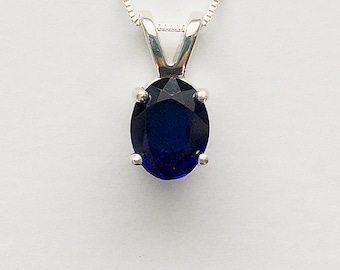 Sapphire necklace, sapphire pendant, sapphire jewelry, September birthstone necklace, blue stone necklace, blue solitaire necklace, sapphire