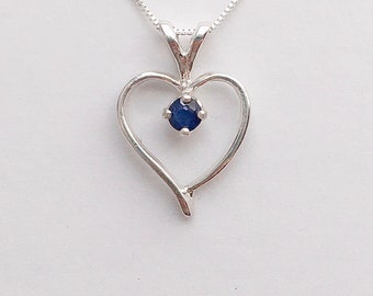 Genuine sapphire necklace, real sapphire pendant, September birthstone necklace, silver heart necklace, blue stone necklace, sapphire choker