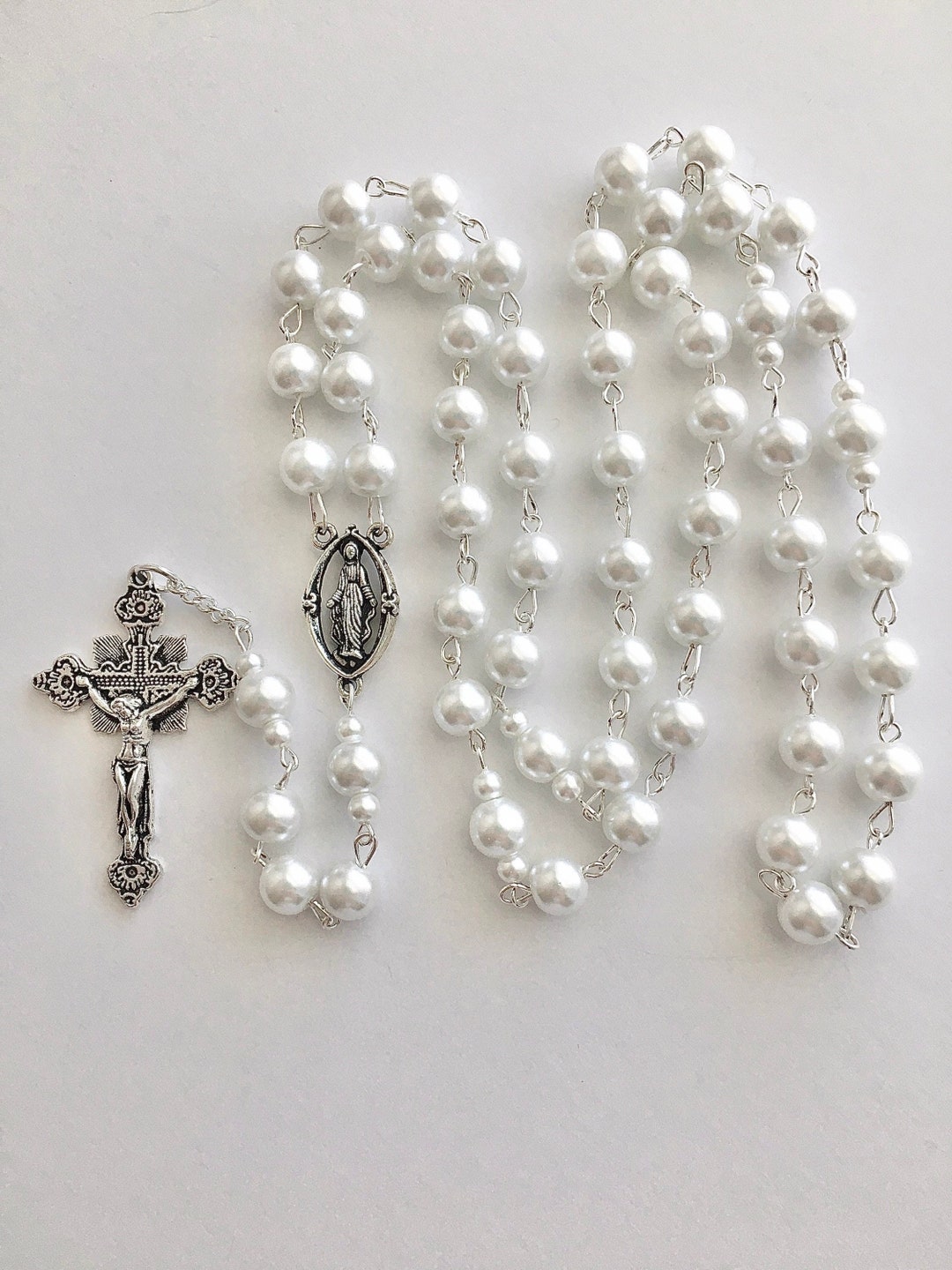 Large Pearl Rosary, Ladies Pearl Rosary, Womens Pearl Rosary, Handmade ...