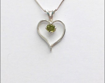 Peridot necklace, peridot pendant, peridot jewelry, August birthstone necklace, August gemstone pendant, green stone necklace, heart
