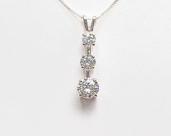 Imitation diamond necklace, faux diamond necklace, cubic zirconia necklace, 3 stone necklace, white gemstone necklace, anniversary necklace