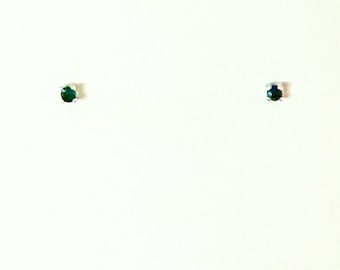 Genuine tiny emerald solitaire stud earrings, emerald sterling silver earrings, May birthstone stud earrings, green solitaire stud earrings