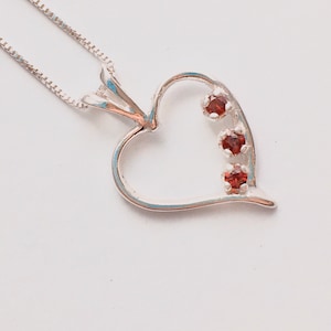 Genuine garnet heart necklace, garnet necklace, garnet pendant, dark red gemstone necklace, January birthstone necklace, heart pendant
