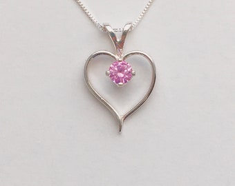 Pink sapphire necklace, pink sapphire pendant, pink sapphire jewelry, pink stone necklace, pink stone pendant, September birthstone necklace