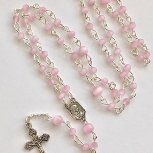 Pink Rosary, Baby Rosary, Silver Metal Rosary, Pink Prayer Beads, Ladies Rosary, Girls Rosary ...