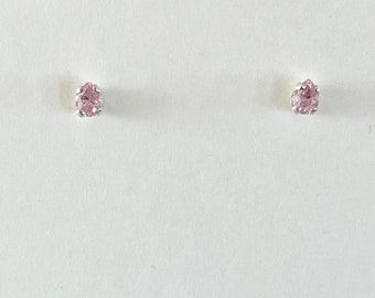 October birthstone earrings, October gemstone studs, pink cubic zirconia earrings, pink gemstone earrings, pink studs, pink solitaire