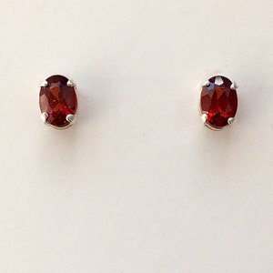 Genuine garnet earrings, garnet studs, January birthstone earrings, red gemstone earrings, silver garnet studs, dark red studs