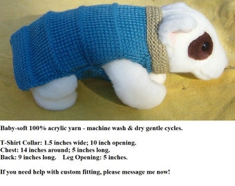 Small Dog Sweater Q-Z, Denim w Tan T-shirt Collar - Pretty Cute Handmade Crochet Dog Jacket - Shi Tzu Yorkie Dachshund Westie Jack Russell