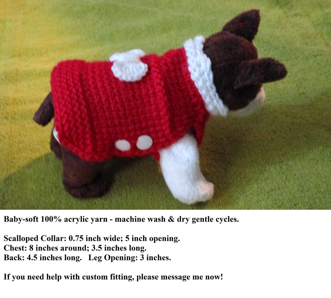 XX Small Dog Sweater Shirt TC4 Red W White Scalloped Collar White Bow & Snaps Dwarf Teacup Micro
