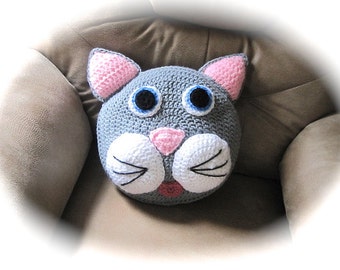 Crochet Pillow Pattern  Cat Pillow crochet kitty for nursery decor and baby beddiing