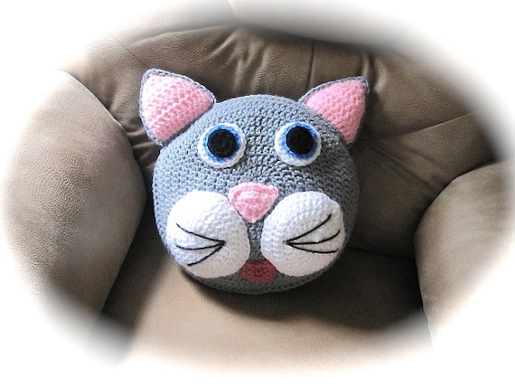 Crochet Pillow Pattern  Cat Pillow crochet kitty for nursery decor and baby beddiing