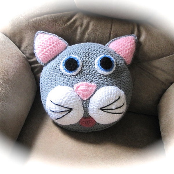 Crochet Pillow Pattern  Cat Pillow crochet kitty for nursery decor and baby beddiing