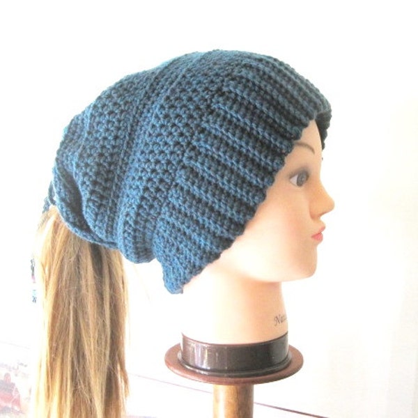 Women's Ponytail Hat PATTERN, Crochet Slouchy Ponytail Messy Bun Beanie Pattern, Convertible Hat Pattern