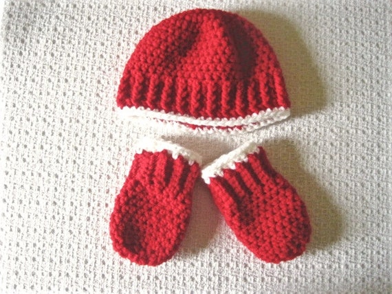 baby red hat and mittens