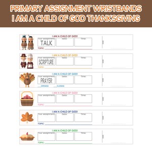 Asignación de tiempo para compartir en la Primaria Pulseras Soy un hijo de Dios ACCIÓN DE GRACIAS Pulseras recordatorias oración charla de las Escrituras