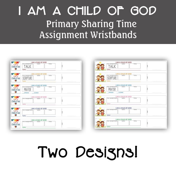 Primary Assignment Wristbands I am a child of God Reminder bands prayer scripture talk 2 designs