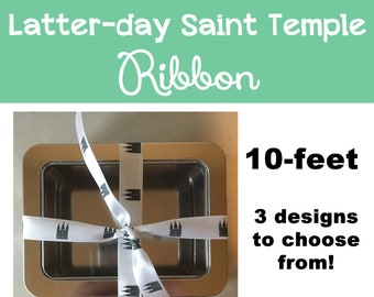 Latter-day Saint Temple Ribbon - SLC temple - white/grey/silver - 10 feet temple ribbon Latter Day Saint Salt Lake Temple gifts crafts LDS