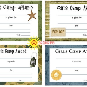 Certificats de camp pour des récompenses au camp de filles