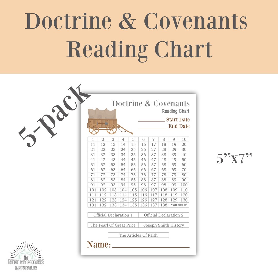 Doctrine & Covenants Reading Chart - 5x7 - 5-PACK (5) LDS Gospel Study ...